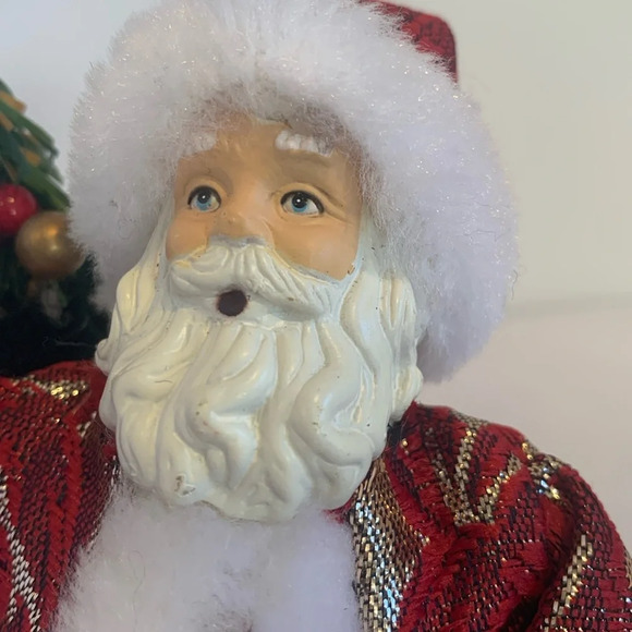 Santa Claus 6” Tree Topper or Ornament with Red and Gold Embroidered Coat - Picture 4 of 9